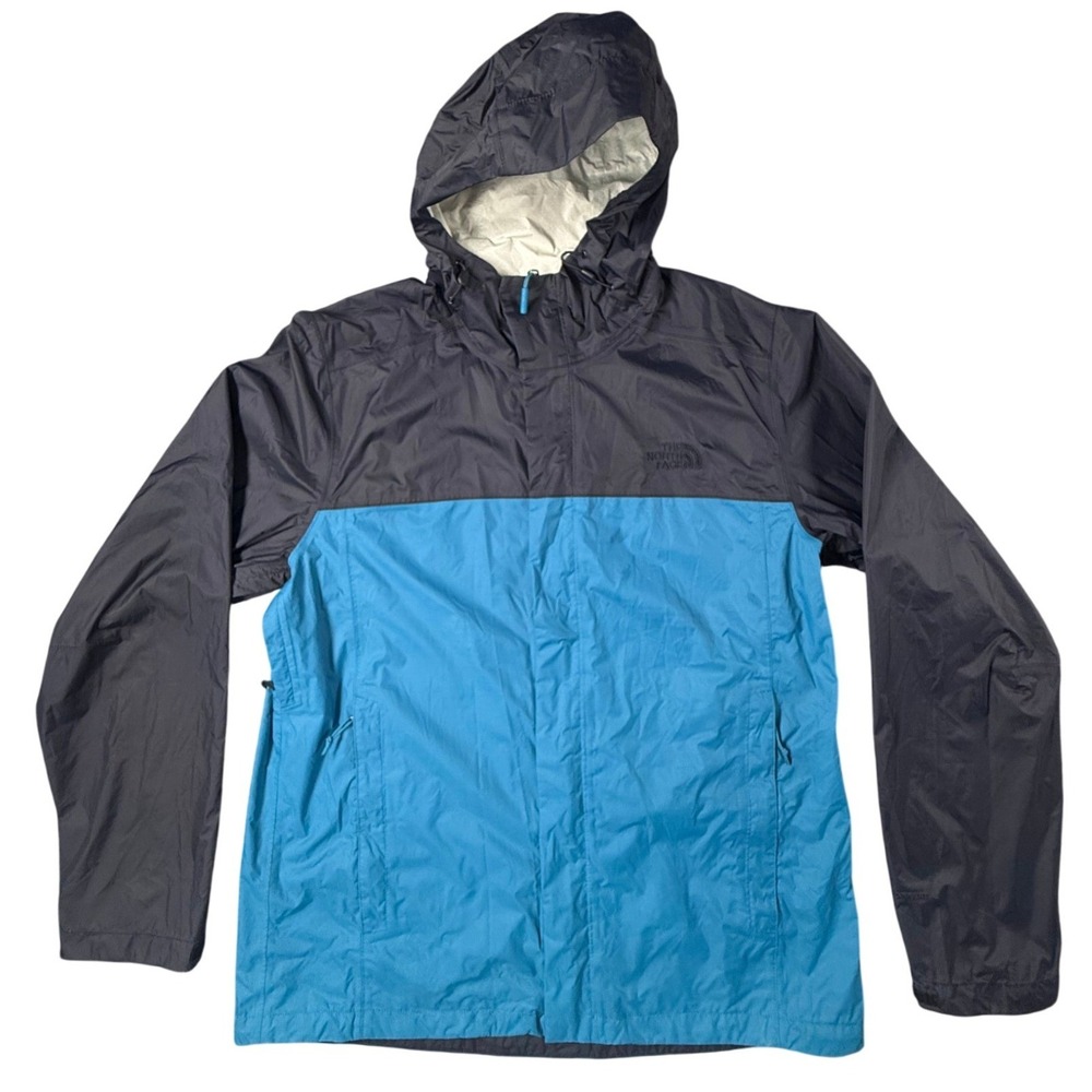 The North Face Rain Jacket Mens XL Blue Black Excellent Colorblock Windbreaker